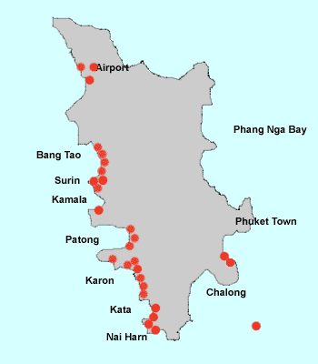 Phuket hotels Thailand map