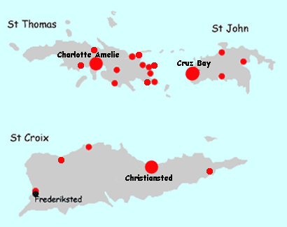 USVI Us Virgin Islands hotels map