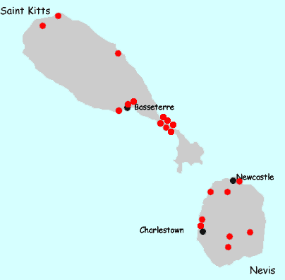St Kitts Nevis hotels map