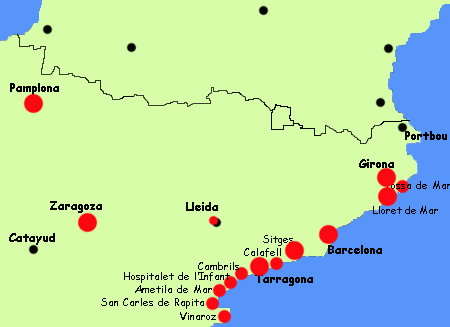 Catalonia and Aragon hotels map