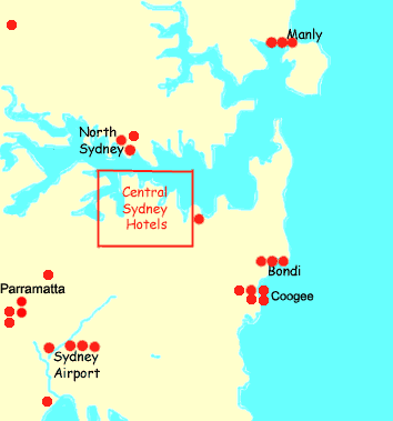 Greater Sydney NSW hotels  map